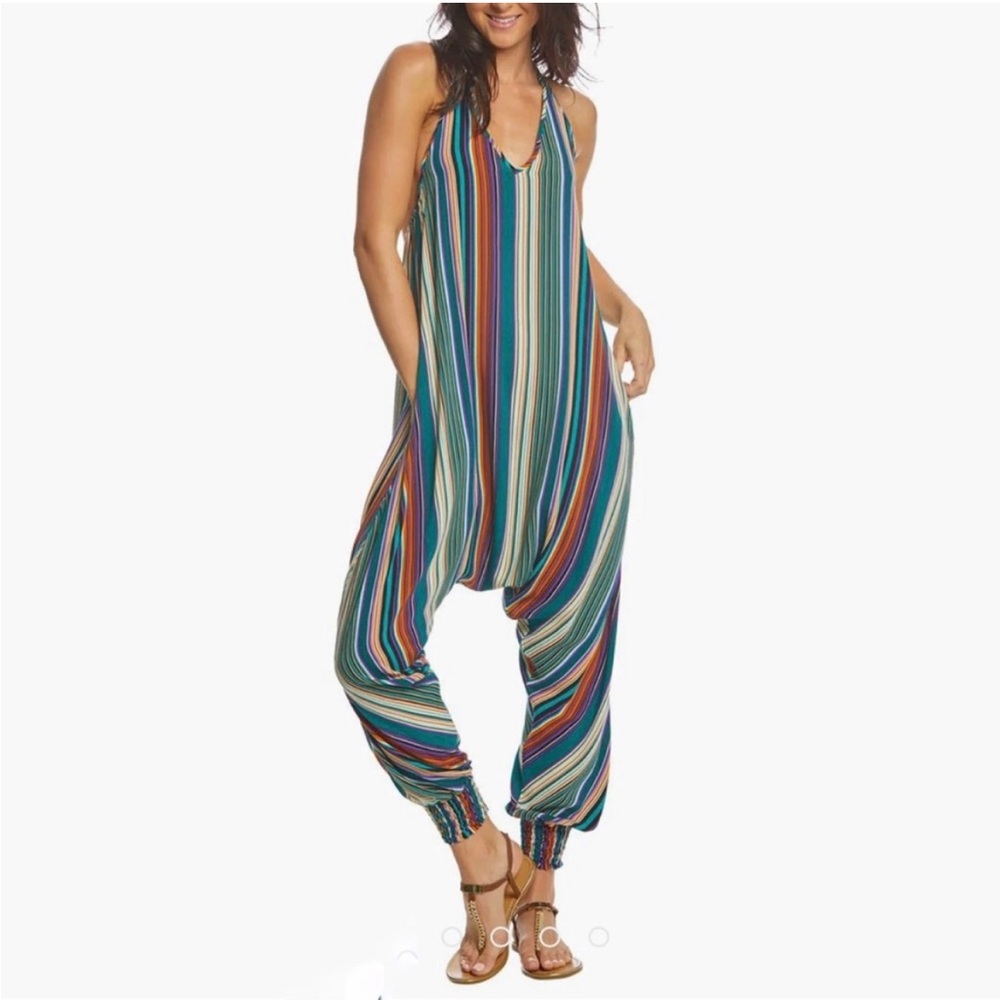 Buddha Pants The Catsuit Stripes Harem Jumpsuit Green Playsuit Yoga-Large